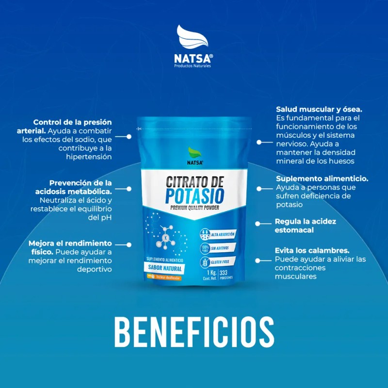 Citrato De Potasio, Calidad Premium, Bolsa 1 Kg Sabor Natural
