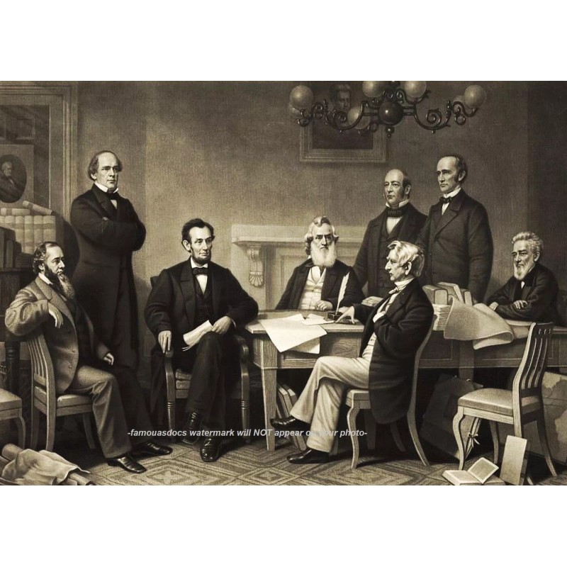 Abraham Lincoln Reading Emancipation Proclamation PHOTO With His Cabinet members