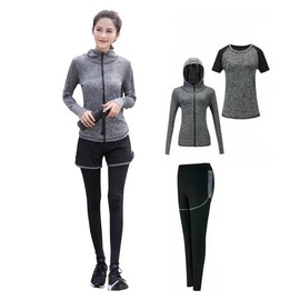 Sokure Women's 3-Piece Top and Bottom Set, Lightweight, Quick Drying, Enjoy Sports with a Beautiful Silhouette, Excellent Training Wear Top and Bottom Set, gray