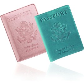 Ciana PU Leather Passport Cover and Card Holder Combo Slim Passport Holder with Card Protector Slot (Turquoise and Rose Gold)