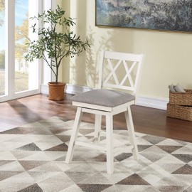 Home 2 Office Brookline Swivel Bar Stool Chair with 360° Turn Mechanism, Rustic Farmhouse Stools for Kitchen Counter with Cushion, 24" Seat Height, Creamy White