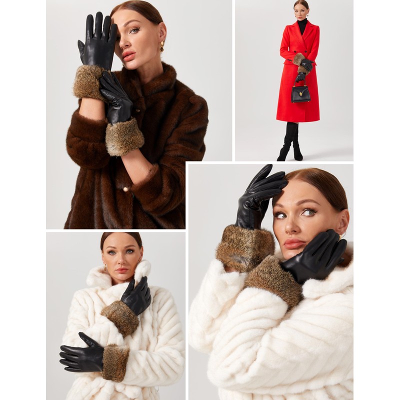 VIKIDEER Very Warm Fur Lined Gloves Women with Natural Brown