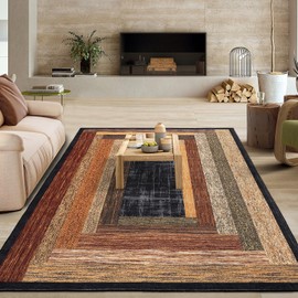 GarveeHome 8'x10' Modern Geometric Area Rug, Brown, Red, Black, Faux Wool, Machine Washable, Non-Slip, Indoor, Living Room, Bedroom, Kitchen, Bathroom, Office, Nursery