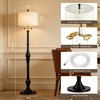 Fismool Farmhouse Floor Lamp, Solid Wood Standing Lamp, Linen Shade,