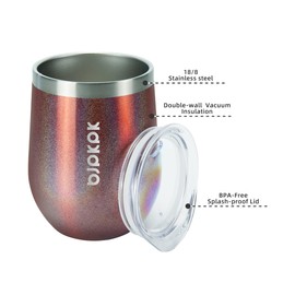 BJPKPK 2 vasos de vino aislados de 12 onzas, tazas de café al aspiradora de doble pared de 12 onzas con tapa, copas de vino de acero inoxidable irrompibles, tazas de café aisladas para el hogar y al