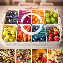 Luxear Bandeja Dividida para Servir con Tapa y Asa, Caja de Aperitivos Dividida, Organizador de Fruta Y Confitería Transparente para Reuniones Familiares, Trabajo