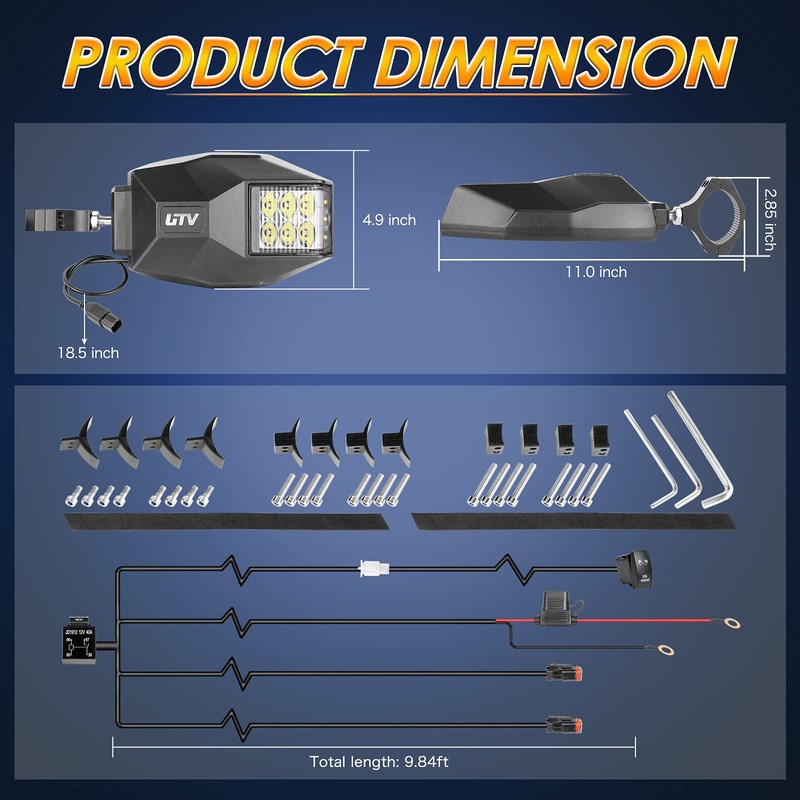 UTV Side View Mirrors with LED Lights, Roador Lighted Rearview