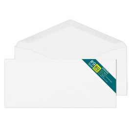 #9 Envelopes Letter Size - 80 Pack - 3 7/8 x 8 7/8 inch White Business Envelopes with Gummed Seal - Return Mailing Envelopes - Legal Envelopes for Checks, Invoices, Statements - 24lb Plain Envelopes