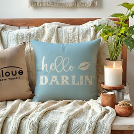 Funny Couple Pillow Covers 18x18 Howdy Cowboy Hello Darlin’ Western Throw Pillowcases Rustic Farmhouse Decor Cushion Covers 2Pack for Cowboy Cowgirl Valentine Decorations (Light Blue)