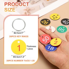 PATIKIL 20PCS Number Tags 1-20, Number Key Tags Plastic Numbered Keychain with Key Rings for Organizer Field Sales Hangers Clothes Labels ID, Yellow Red