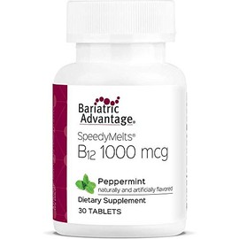 Bariatric Advantage B-12 Speedy Melts, Vitamin B12 1000 mcg Supplement, Fast Melting with 200 mcg of Folic Acid for Nutritional Support - Peppermint, 30 Count