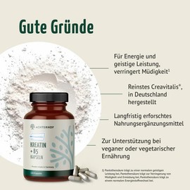 Creavitalis® Creatine + B5 Capsules | Pack of 150 | Creatine Made in Germany | Support Vegan or Vegetarian Diet | for 75 Days | Achterhof