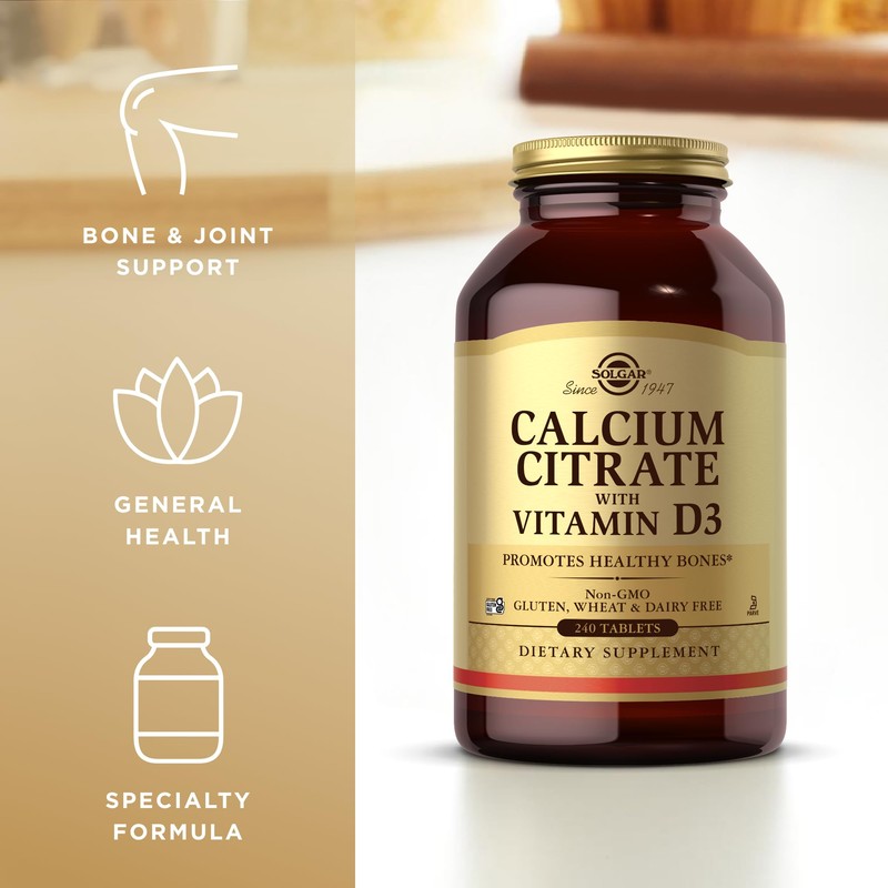 Solgar Calcium Citrate with Vitamin D3-240 Tablets - Non-GMO, Gluten