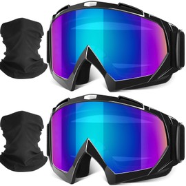 Motorcycle Goggles, 2 Pack Dirt Bike Goggles ATV Offroad Riding Motocross Protective UTV Helmet Glasses with 2 Pack Neck Breathable Bandana Mask for Adults Youth Kids (Color)