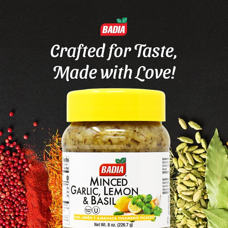 Badia Minced Garlic, Lemon & Basil 8 oz – Zesty