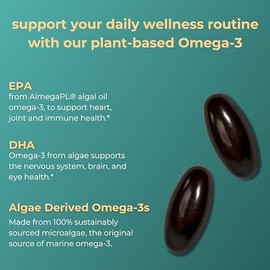 iwi Omega 3 Mini apoya un corazón saludable, desarrollo cerebral, huesos y articulaciones fuertes y salud ocular, algas veganas Omega 3, 6, 7, 9 y EPA
