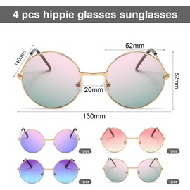 CWPFVQA Pack of 4 Sunglasses with Round Frame and Colour Gradient, Hippie Sunglasses with Colour Gradient, Women's Glasses with Round Frame, Colourful Beach Glasses, Trendy Fashion Glasses, Pink Green