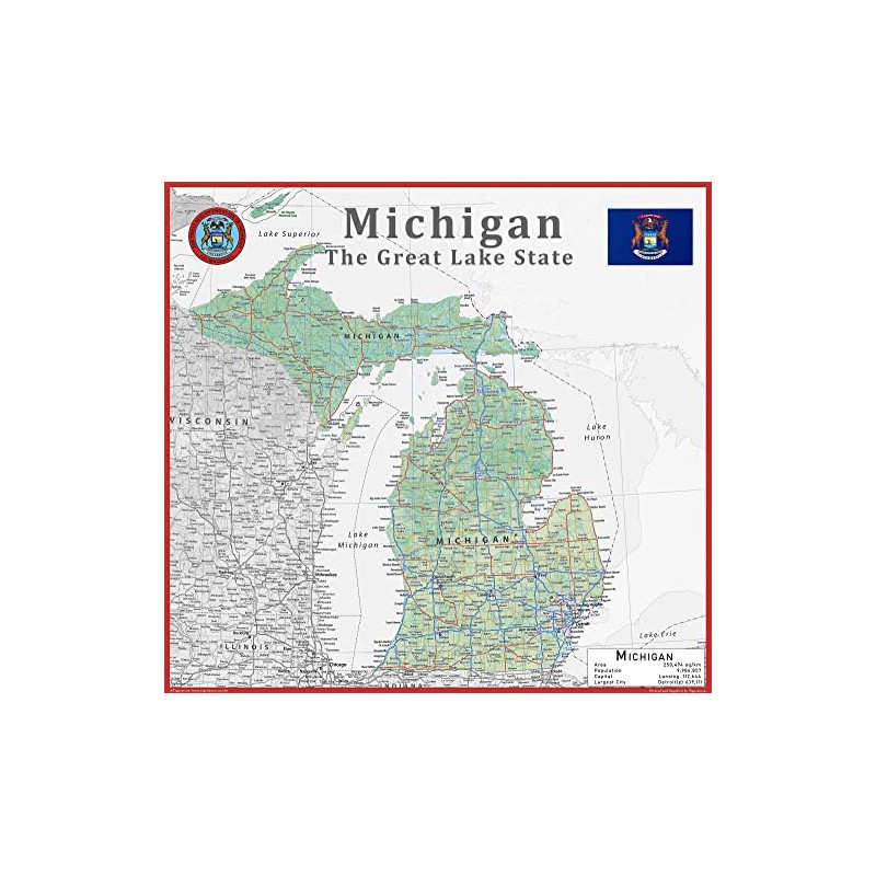 Tiger Moon Michigan State Map - 17.7 x 16.5 Inches,