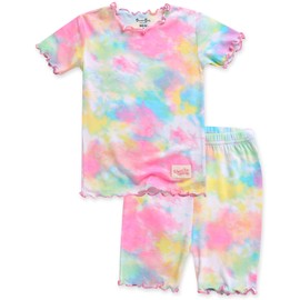 VAENAIT BABY Infant Toddler Girls Boys Pajamas Sleepwear Summer Short Pjs 2pcs Set Shirring Painting Tropical Neonpink M
