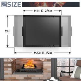 Flamorrow Fireplace Tray with Handles, Adjustable Up to 31.5" X 13" Galvanized Steel Fireplace Ash Pan with Cleaning Brush for Fireplace Grate Ash Collection, Black