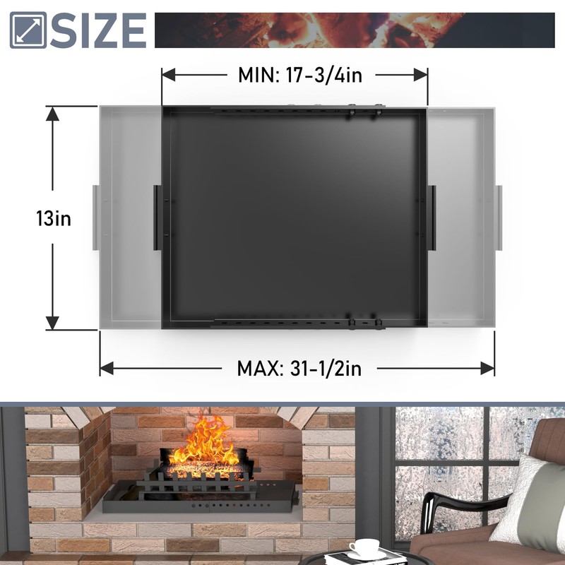 Flamorrow Fireplace Tray with Handles, Adjustable Up to 31.5" X