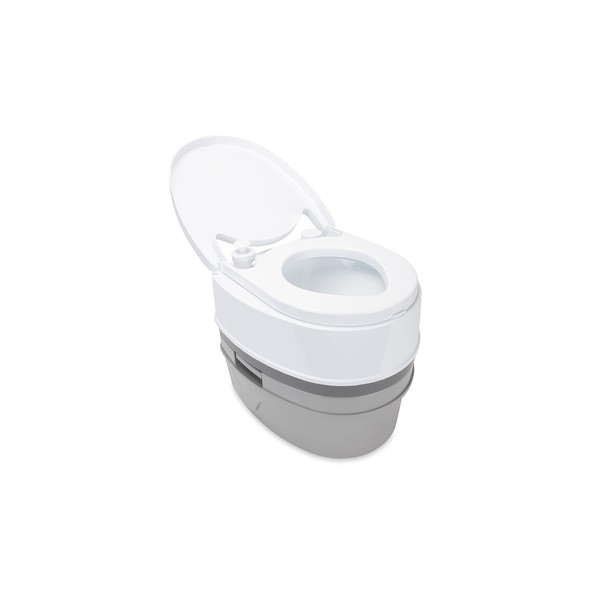 Camco Premium Travel Toilet | Features a 5.3-Gallon Detachable Holding Tank and is Designed for Camping, Hiking, Boating, RVing and More, , Acrylonitrile Butadiene Styrene, White & Grey (41544)
