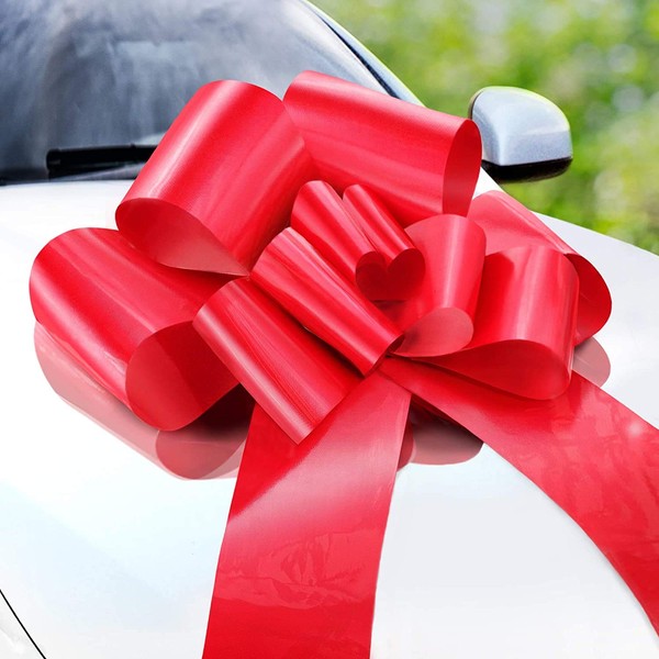 Zoe Deco Big Car Bow (Red, 23 inch), Gift Bows, Giant Bow for Car, Birthday Bow, Huge Car Bow, Car Bows, Big Red Bow, Bow for Gifts, Christmas Bows for Cars, Gift Wrapping, Big Gift Bow