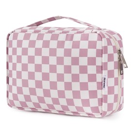 Women's Large Toiletry Bag for Hanging, Toiletry Bag for Men and Women, Cosmetic Bag, Wash Bag 1, Z-dusky pink checkerboard pattern
