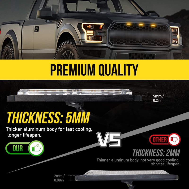 Led Grille Lights for Trucks, 12 Amber Led, Emergency Surface