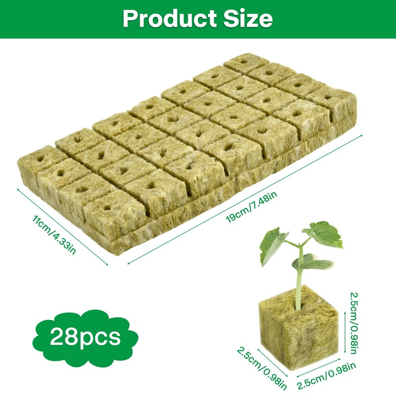 DIELOVEHUA Pack of 28 Rockwool Cubes, 2.5 x 2.5 x