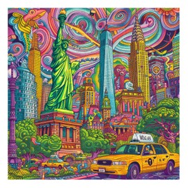 Trippy Puzzle Co - Wooden Jigsaw Puzzle for Adults - Challenging 300 Piece Puzzle with Cool Shapes - Unique Manhattan New York Puzzle Art - Cities Collection (Mystical Manhattan)