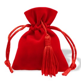 Decoraparty 12 Sacchettini Portaconfetti di Laurea Rossi, Sacchetti Porta Confetti Eleganti in Tessuto Poliestere per Confettata Bomboniera, Celebrazione, Laureato, con Nappina e Cordino - 10 x 8 cm