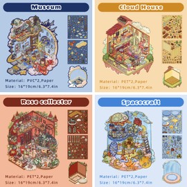 KEKEMEOW 4 Set DIY 3D House Stickers Make Your Own Home, Miniature Room Scene Cartoon Stickers for Adult Pass The Time Relief Stress Gifts Crafts(JF1.5)