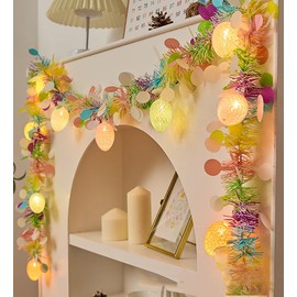 Easter Garland Lighting Decor Glitter Tinsel Spring Garland 6Ft 10 Easter Egg Lights String Decorations for Tree Mantle Fireplace Bedroom Office Classroom Party Garland Eggs Lights String