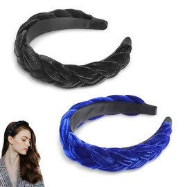 Velvet Headband Set – 2-Piece Braided Thick Headbands for Women, Soft & Stylish Hair Accessories, Blue & Black