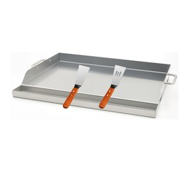 DEWOSEN Universal Stainless Steel Griddle Flat Top Plate Grill-Top Griddle Pan with Even Heating Cross Bracing for BBQ Charcoal/Gas Grills, Camping, Tailgating, and Parties (17"*13")