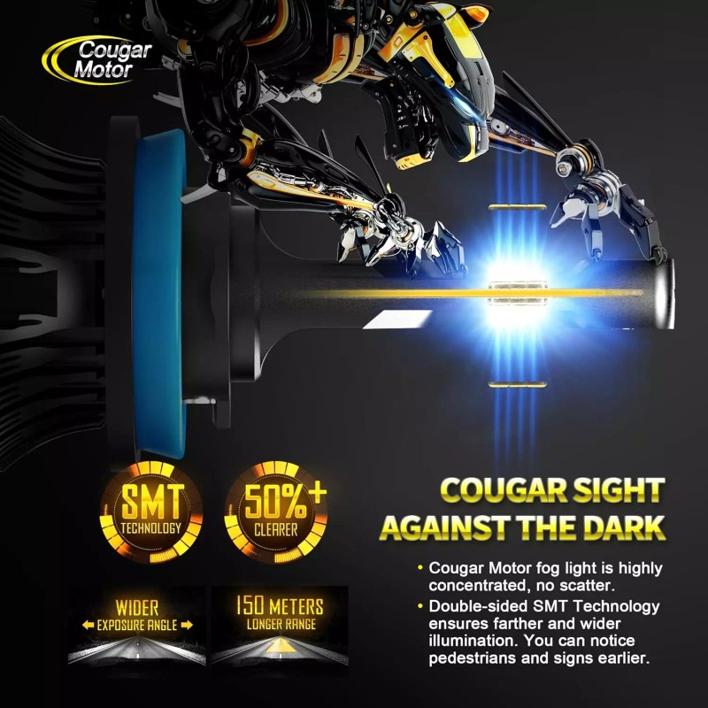 Cougar Motor H11 H9 H8 LED Fog Lights Bulbs 18000LM