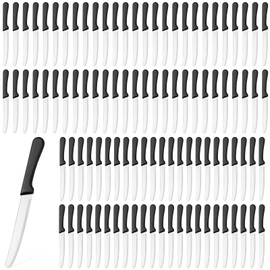 Zhehao 100 Pcs Steak Knives 8.39 Inches Rounded Serrated Steak Blade Knife Stainless Steel Round Tip Knife with Plastic Handle for Kitchen Butter Restaurant (Black)