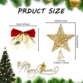 Christmas Tree Topper, Christmas Tree Star and 10 Christmas Bows for Xmas Trees Decoration, Gold Christmas Tree Decorations, Light Weight Glitter Christmas Tree Top for Nativity Decor Ornament
