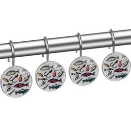 Various Fishing Lures Shower Curtain Hooks, Rustproof Shower Curtain Rings for Bathroom, Metal Decorative Shower Curtain Hooks Hangers for Shower Curtain Rod, Set of 12