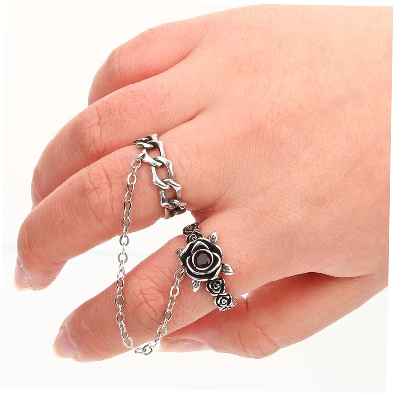 FOMIYES Rose Chain Ring Vintage Finger Jewelry for Women Aesthetic