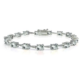 B. BRILLIANT Sterling Silver Genuine, Created or Simulated Gemstone 6x4mm Oval Classic Link Tennis Bracelet for Women, 7.25 inches, Sterling Silver, aquamarine