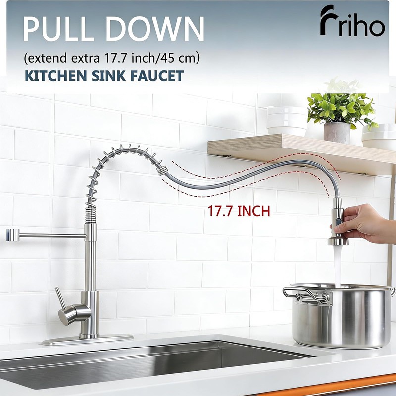 Friho Brushed Nickel Kitchen Faucets with Pull Down Sprayer, Stainless