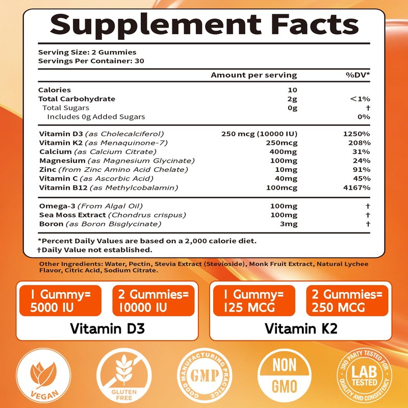 Vitamin D3 K2 Gummies - Vitamin D3 5000IU / 10000
