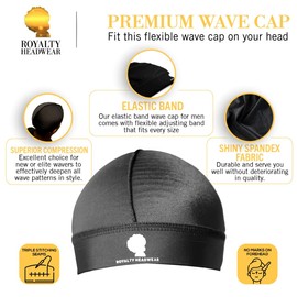 Royalty Headwear Premium Wave Cap, The Best Wave Cap for 360, 540, and 720 Waves (Black Royalty Cap Bundle)