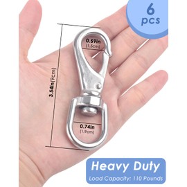 PACETAP Swivel Eye Snap Hooks, Stainless Steel Flag Clips 3.5 Inch Swivel Snap Hook Heavy Duty Diving Clips Spring Hooks for Flagpole Rope, Dog leashes, Keychains, Boat Ropes, Bird Feeders(6 Pack)