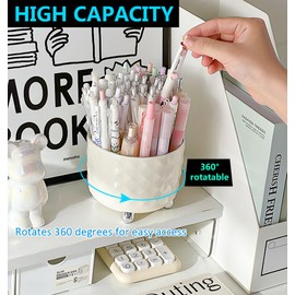GOTOBA 360° Rotating Pencil Holder for Desk, Makeup Brush Holder with 6 Slots, Desk Organizer for Writing Utensil, Office and School Supplies (Milky White)