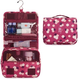 Narwey Hanging Toiletry Bag for Women Travel Makeup Bag Organizer Toiletries Bag for Travel Size Cosmetics Essentials Accessories (Red Flower)