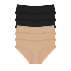 Natori Women's Bliss Girl Brief 6-Pack, Black/Black/Black/Cafe/Cafe/Cafe, XL