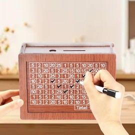Wooden Money Saving Box, 2025 New 8 PCS Amounts Cash Vault Wooden Savings Boxes, Save Bank For Adults And Children Boys And Girls With Monetary Target And Numbers